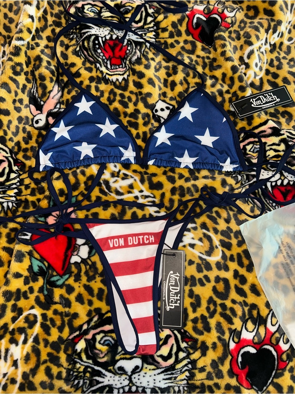 L Von Dutch Stars & Stripes two Piece Swimsuit - Navy & Red
